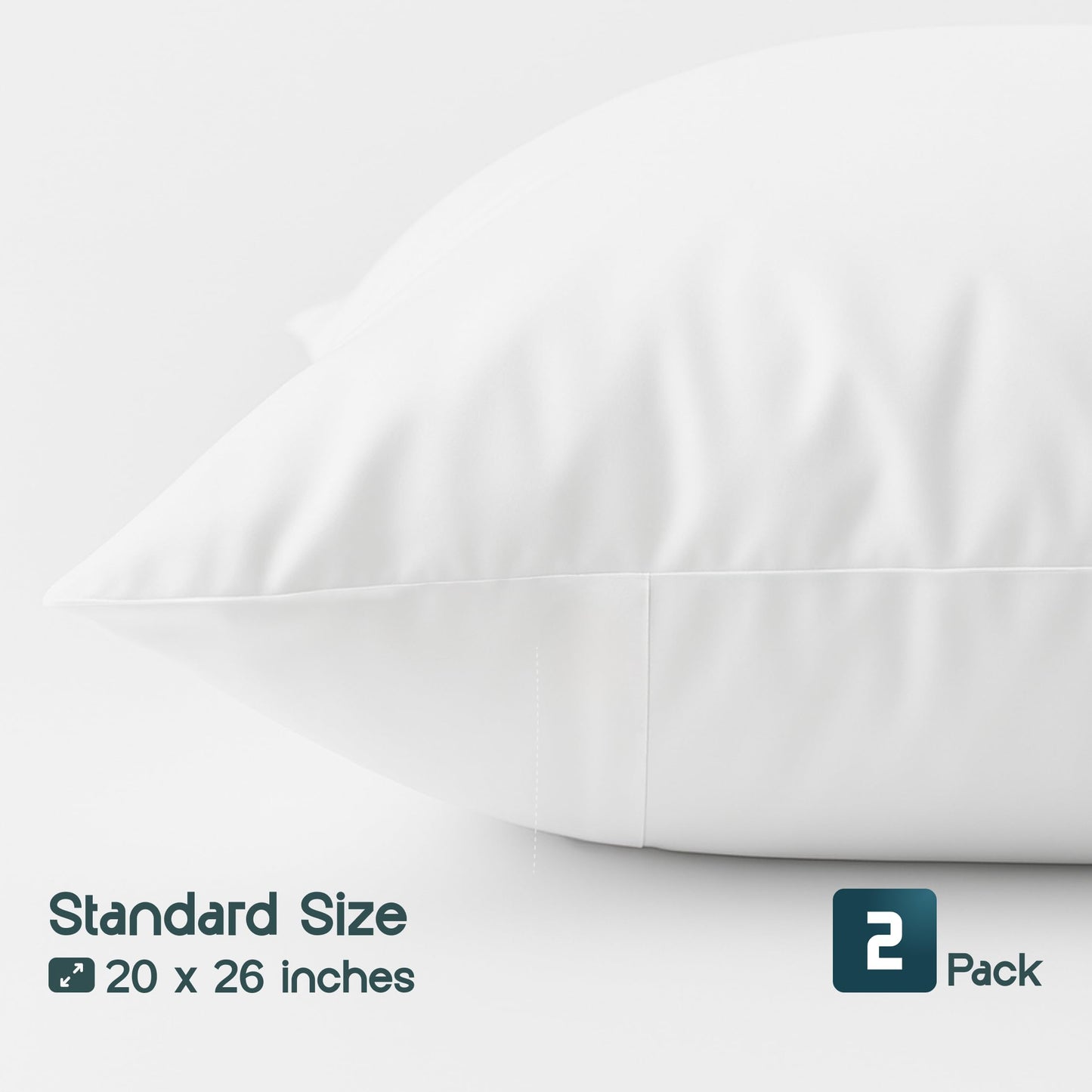 White Classic Luxury Hotel Collection Zippered Style Pillow Cover, 200 Thread Count, Soft Quiet Zippered Pillow Protectors, Standard Size, Set of 2 Pillow Shams - Medaid International