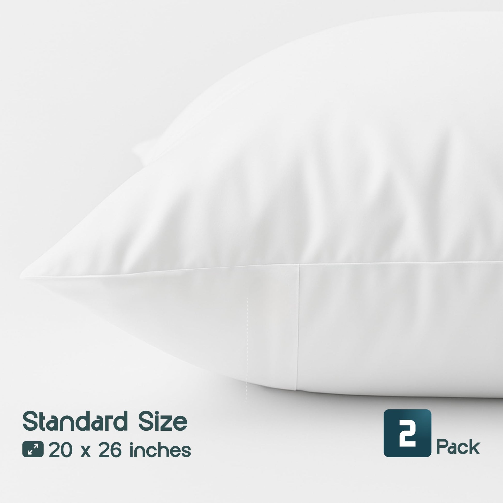 White Classic Luxury Hotel Collection Zippered Style Pillow Cover, 200 Thread Count, Soft Quiet Zippered Pillow Protectors, Standard Size, Set of 2 Pillow Shams - Medaid International