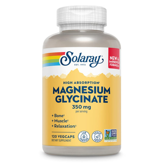 SOLARAY Magnesium Glycinate Capsules, Chelated Magnesium Bisglycinate w/BioPerine, Higher Absorption Magnesium Supplement - Bones, Muscles, Heart Support, Vegan (30 Servings, 120 VegCaps) - Medaid International