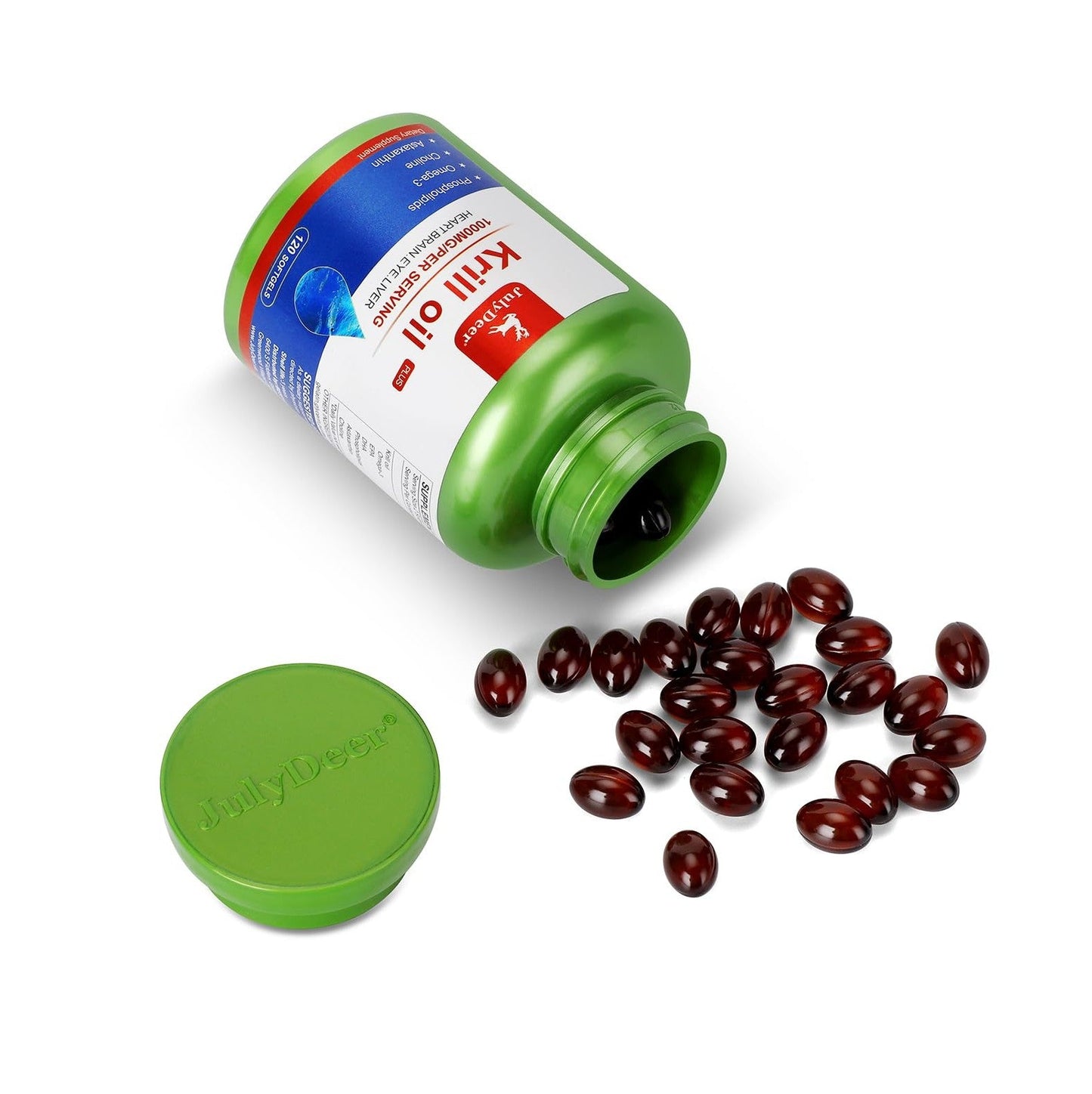 JulyDeer Krill Oil 1000 mg with Omega-3s EPA, DHA, Astaxanthin and Phospholipids 120 Softgels Supplement, Antarctic Krill No Fishy Aftertaste for Joint, Heart, Brain and Immunity - Medaid International