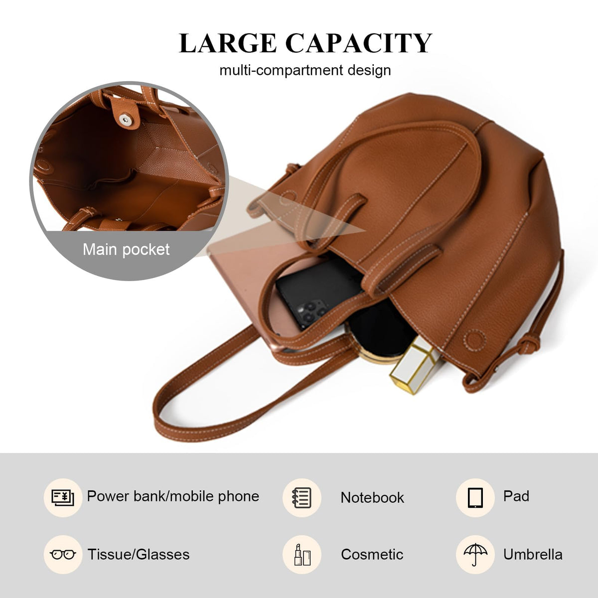 KASTWAVE Tote Bag for Women, Tote Shoulder Bag, Small Leather Tote Bags, Trendy Dumpling Bag, Hobo Purse Shoulder Handbags, Great Gift for Womens (Brown)