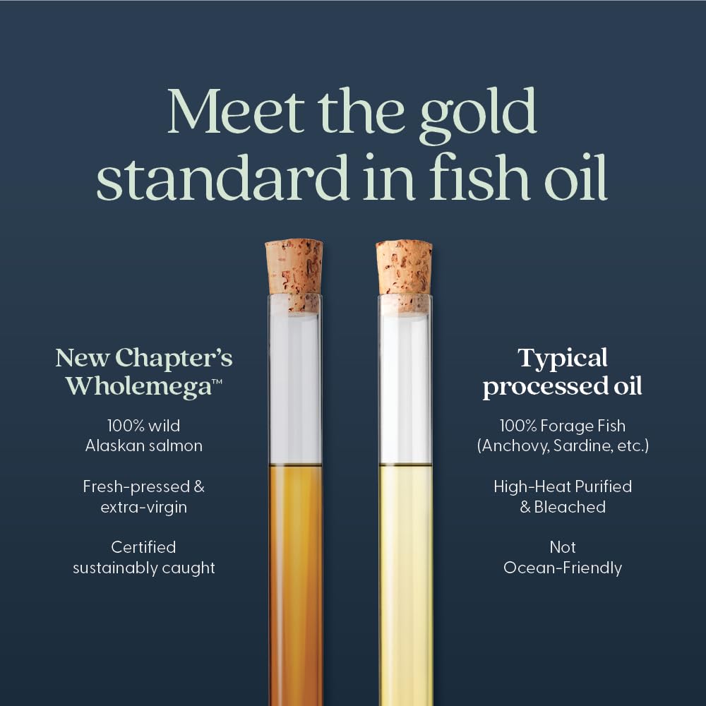 New Chapter Wholemega Fish Oil Supplement - 2000mg per Serving, Clinically Proven Wild Alaskan Salmon Oil with Omega-3 + Vitamin D3 + Astaxanthin, 120 Softgels - Medaid International