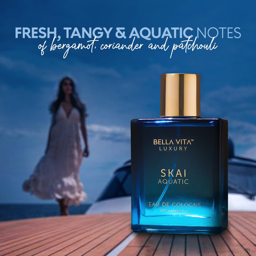 BellaVita Luxury SKAI Aquatic Unisex Cologne (3.48 fl.oz) Gift | Unisex Fresh Cologne Perfume | Long-Lasting Body Mist with Bergamot & Pink Pepper | Clean, Natural & Cruelty-Free Vanilla Perfume - Medaid International