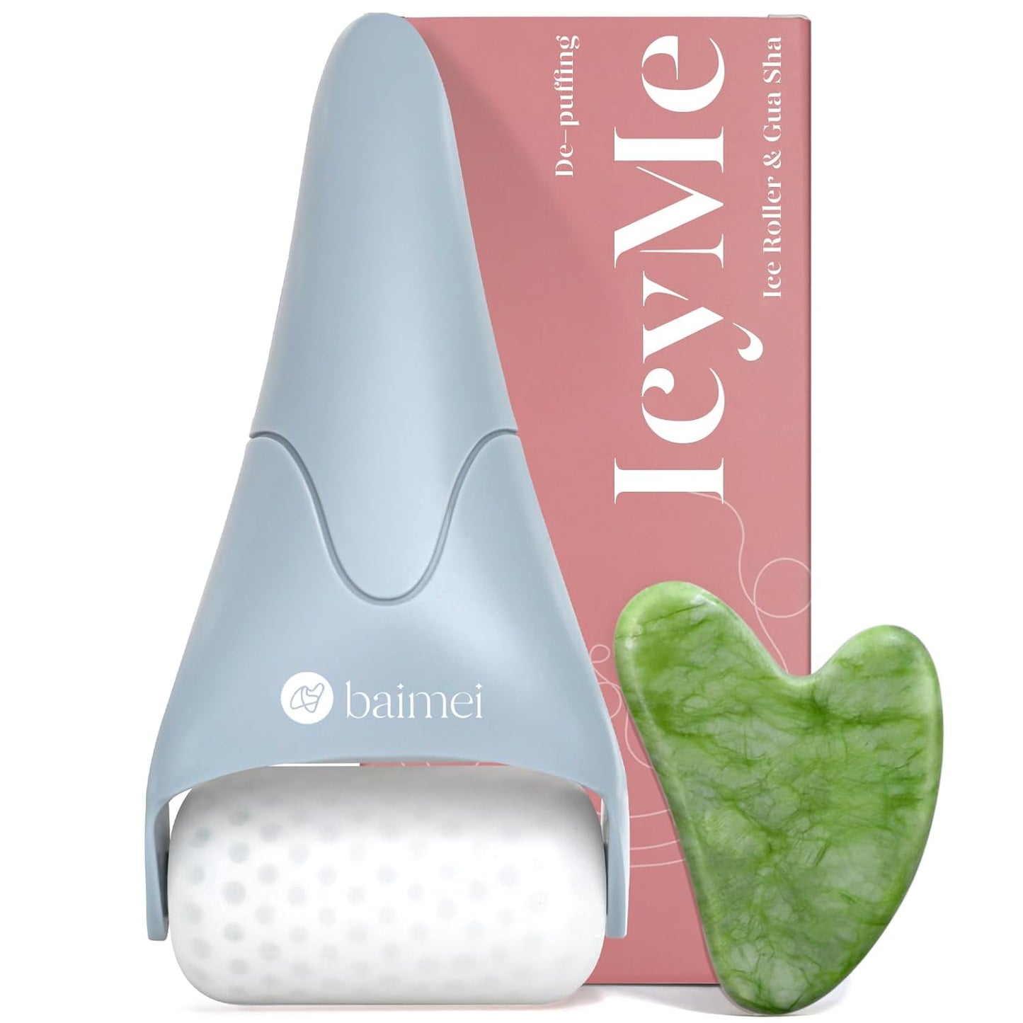 BAIMEI IcyMe Ice Roller for Face and Gua Sha Facial Tool Set, Ice Face Roller Reduces Puffiness Relieves Migraines Skin Care Tools, Self Care Gift for Women - Pink - Medaid International
