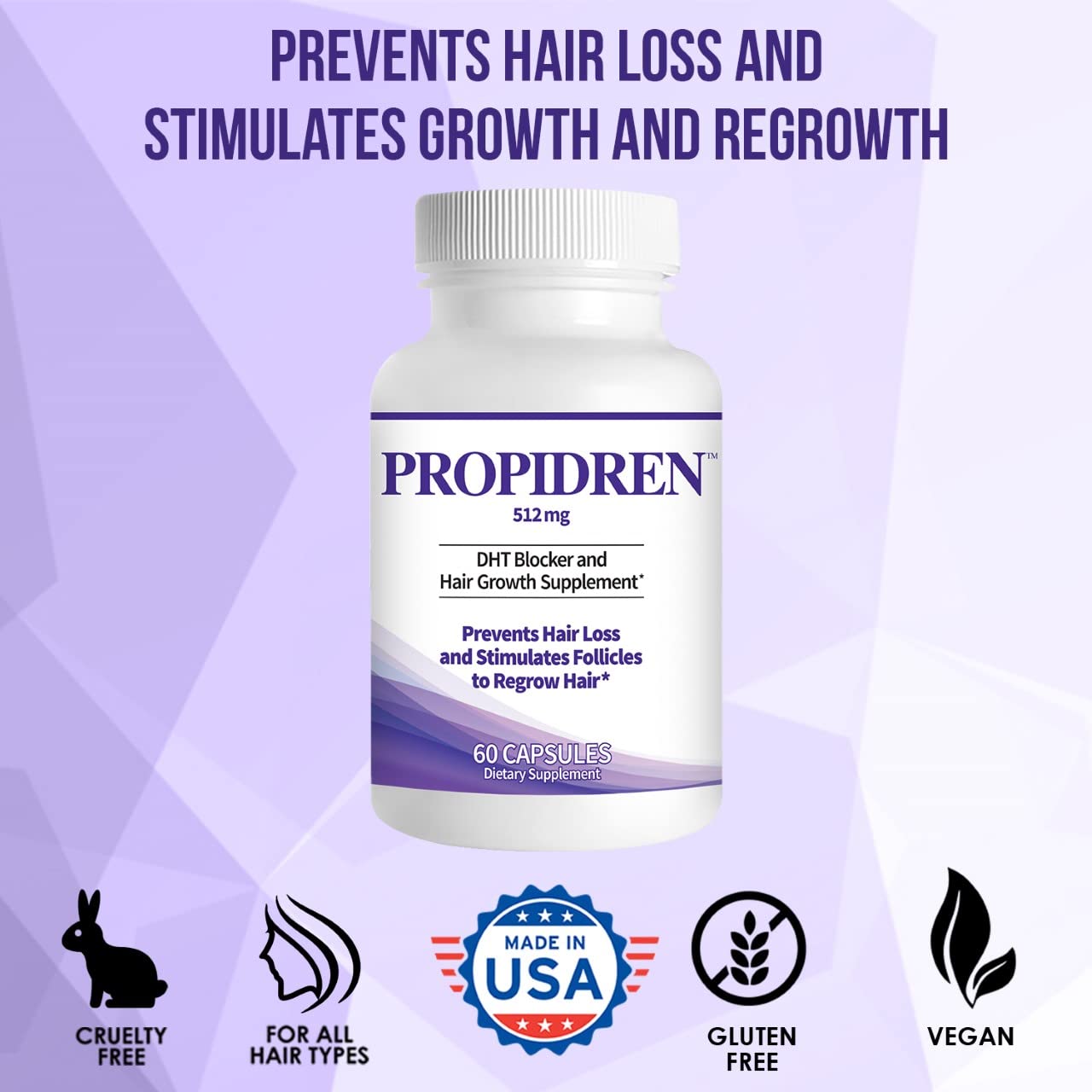 Propidren by HairGenics - DHT Blocker & Hair Growth Capsules to Prevent Hair Loss & Stimulate Hair Follicles, to Stop Hair Loss & Regrow Hair. Proprietary Anti-Hair Loss & Hair Regrowth Treatment. - Medaid International
