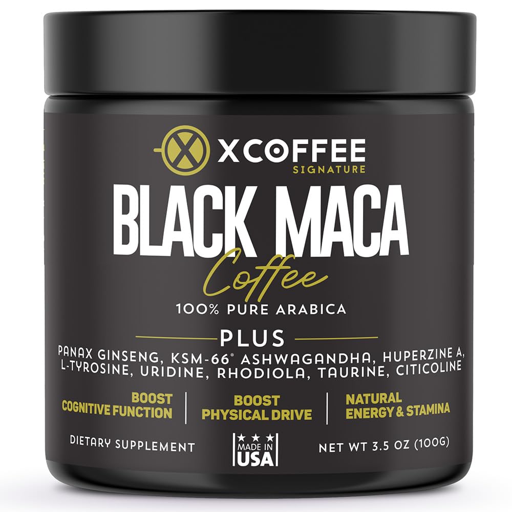 X COFFEE Instant Black Maca Coffee for Men and Women – Maca Coffee Powder - Instant Coffee Blend with Maca Root, Ashwagandha, Ginseng, Huperzine A, Rhodiola, Taurine, Uridine, Citicoline & L-Tyrosine - Medaid International