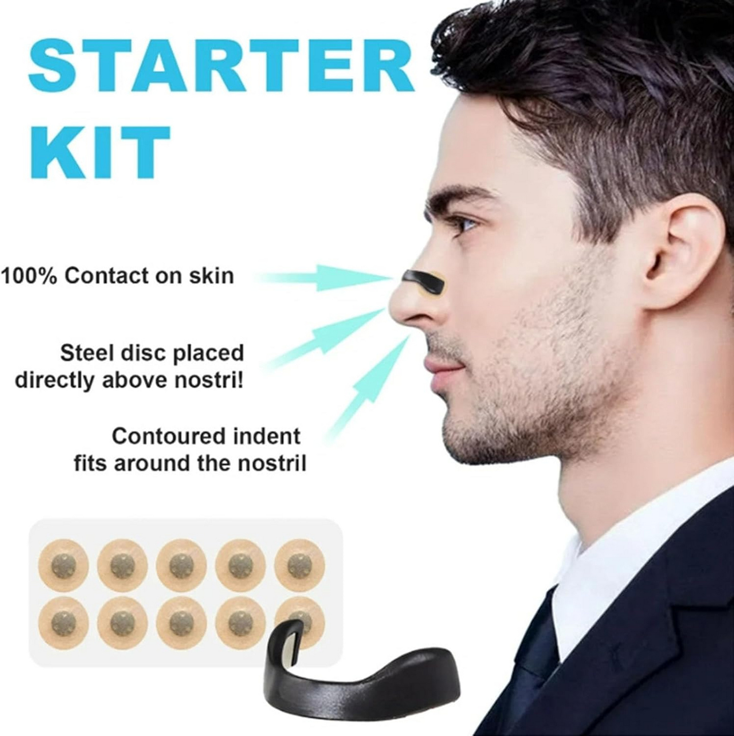 Magnetic Nasal Strips Snoring Relief Kit with Nose Clip - Breathing enhancer