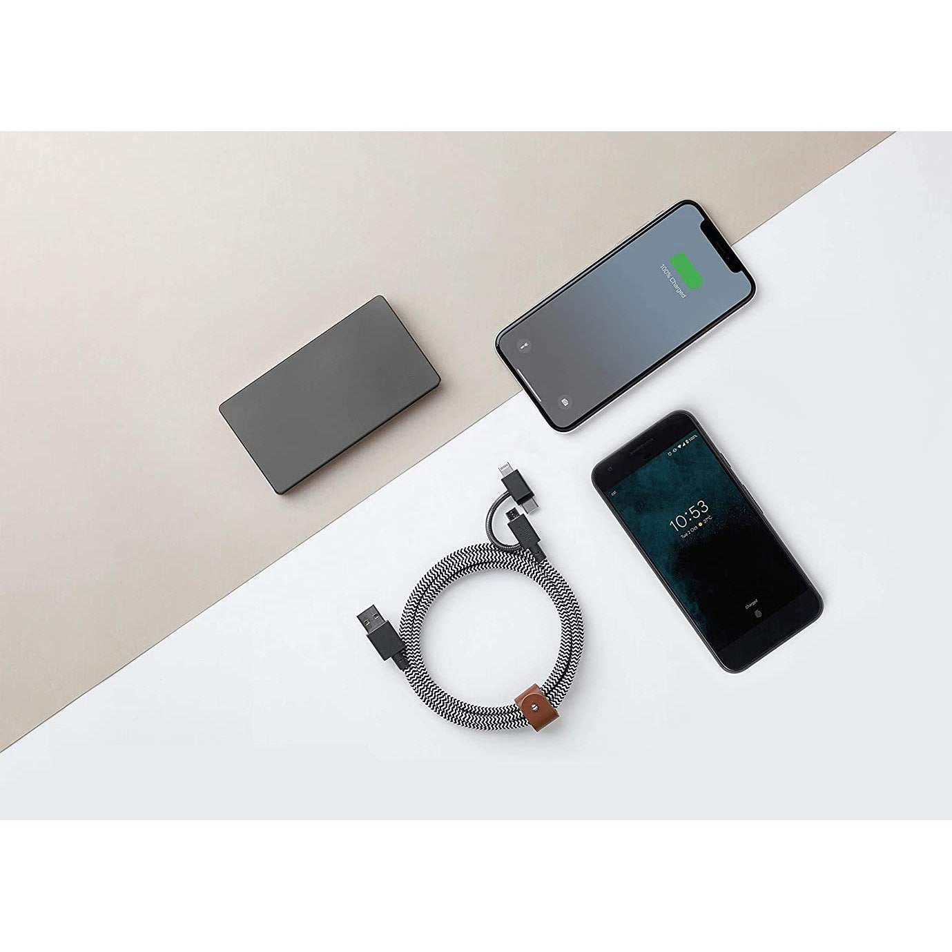 Native Union Belt Cable Universal - 6.5ft Ultra-Strong Reinforced [MFi Certified] Durable Charging Cable with 3-in-1 Adaptor for Lightning, USB-C and Micro-USB Devices (Zebra) - Medaid International
