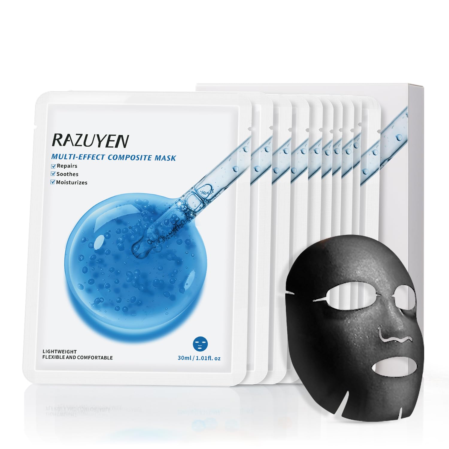 RAZUYEN Soothing Face Sheet Mask (10 Sheets), Anti-Aging, Detoxifying & Moisturizing Face Mask for Sensitive Skin with Centella Asiatica, Vitamin B5, Glass Skin Face Mask for after Microneedling - Medaid International