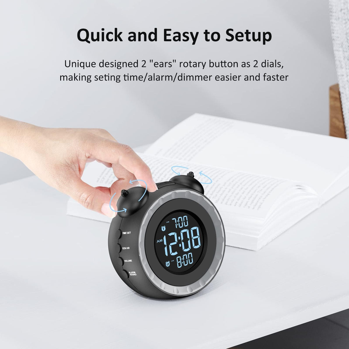 TERRIFI Loud Dual Alarm Clock with Bed Shaker, 0-100% Dimmer, Vibrating Alarm for Heavy Sleepers or Hearing Impaired, Easy to Set with USB Charging Port, Snooze Function, and Battery Backup