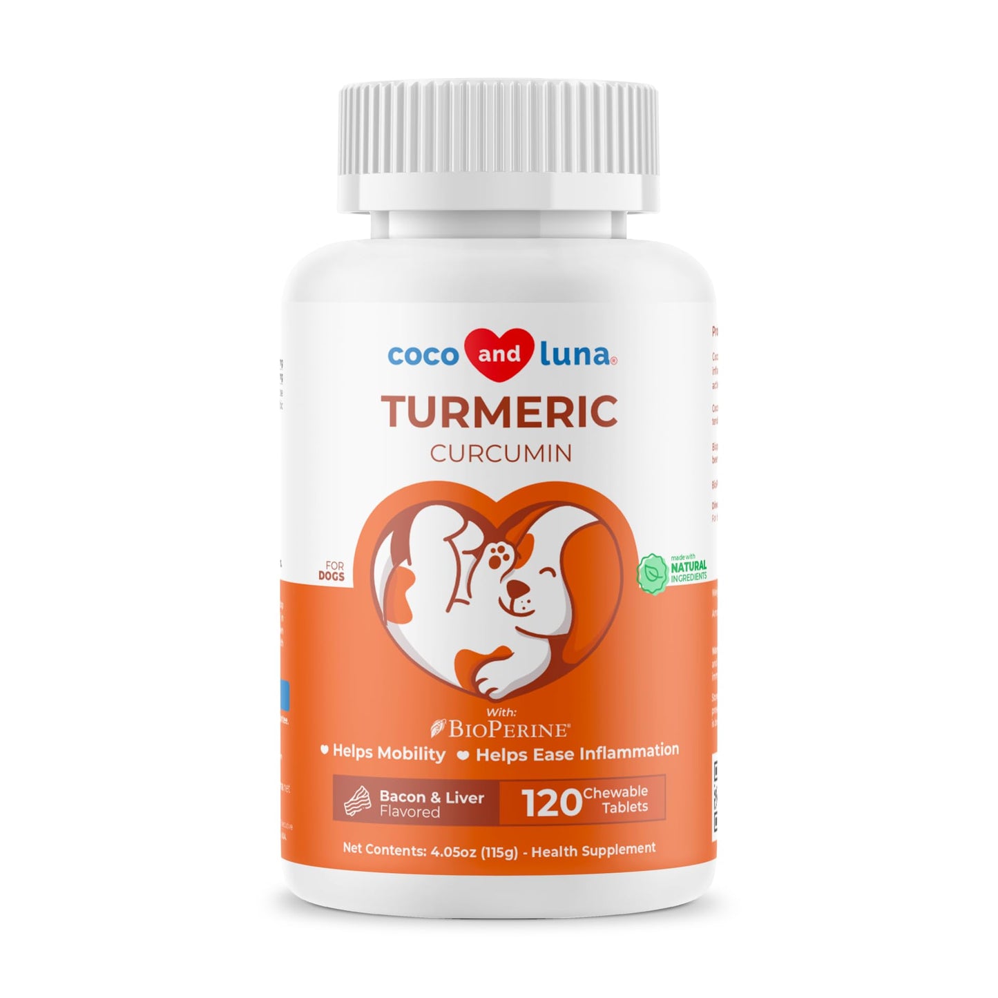 Turmeric for Dogs Anti Inflammatory Pain Relief - 120 Chewable Tablets - Hip & Joint Support Anti Inflammatory for Dogs with Curcumin and BioPerine, Antioxidant, Cardiovascular
