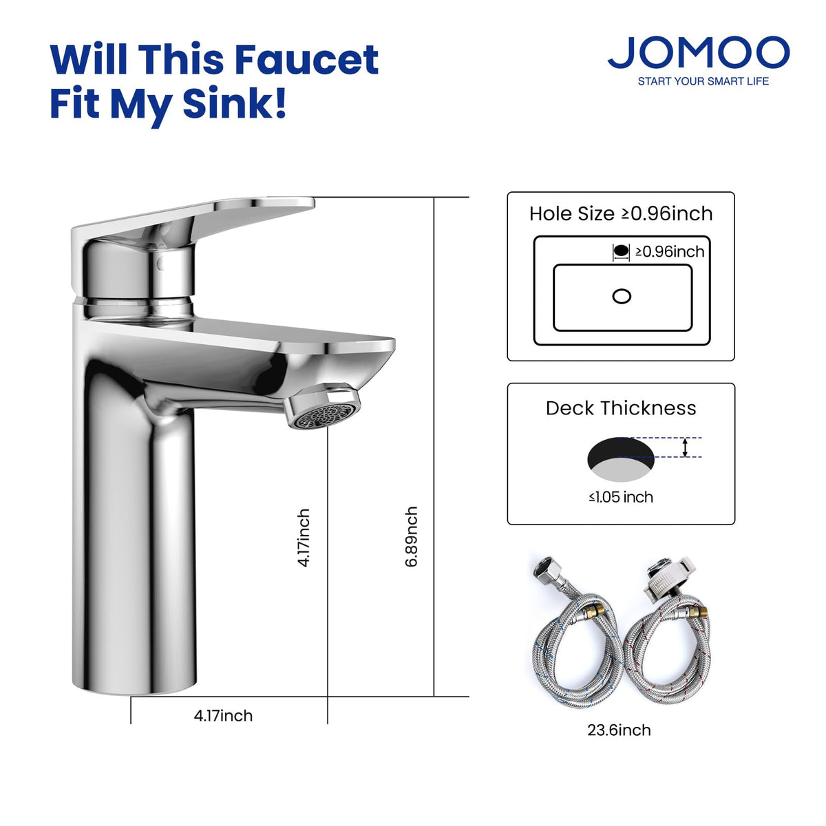 JOMOO Bathroom Mixer, Water-Saving Basin Tap Mixer, Single-Lever Cold & Hot Water Bathroom Faucet Lavatory Vanity Faucet Modern, Chrome