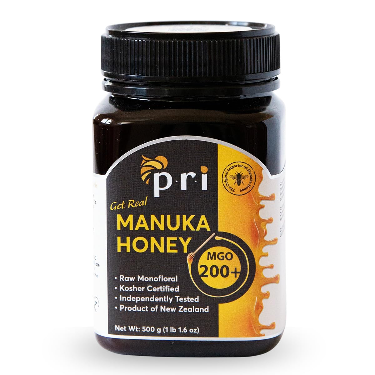 P.R.I Manuka Honey, Certified MGO 200+, Raw New Zealand Manuka Honey, 500g Jar - Medaid International