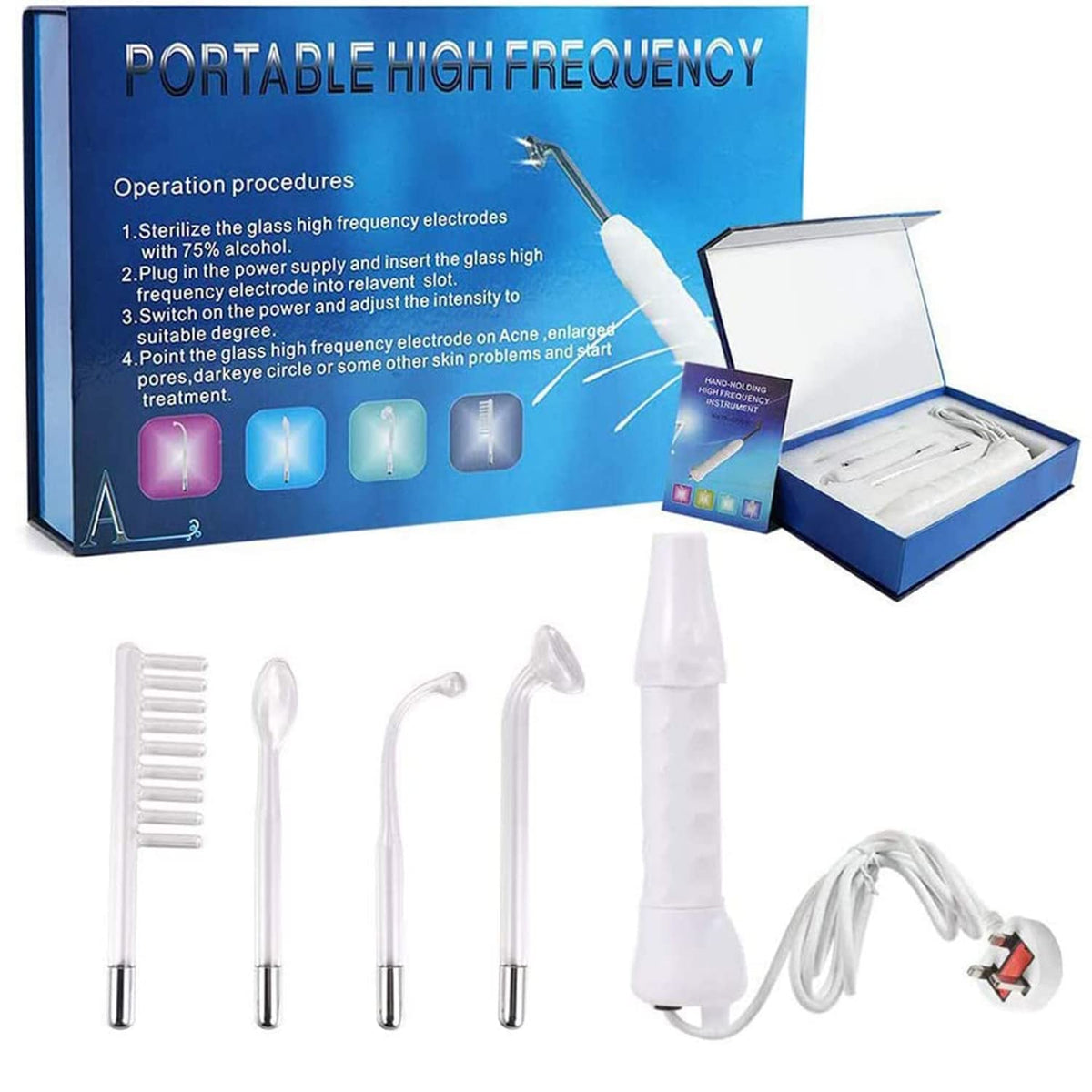 Beauenty Handheld Red Light Electrotherapy High Frequency Facial Machine, 4 in 1 High Frequency Facial Machine, Portable Skin Therapy Machine with 4 Glass Tubes - Handheld High Frequency Wand (Red)