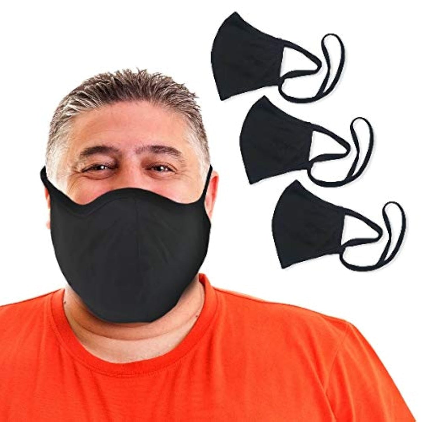BLU HORN Cotton Breathable Face Mask - Dual Layered Reusable Full Face Mask for Men & Women with Adjustable Loops & Lanyard - Black, X-Large (3 Pack) - Medaid International