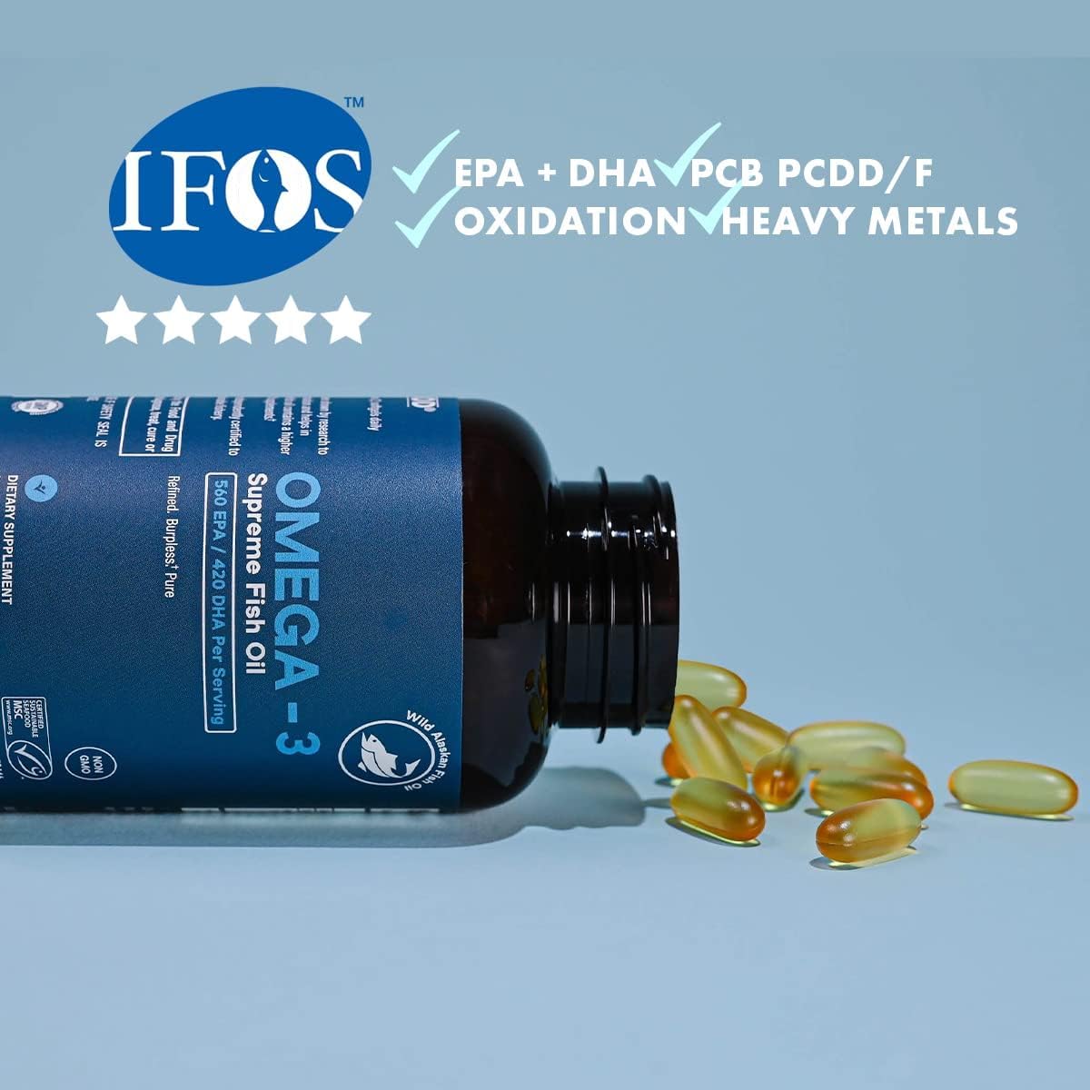 Omega-3 Supreme 1400 mg Wild Alaskan Fish Oil | IFOS Certified EPA DHA, Sustainable, Burpless, Veg Enteric Coated for Absorption (3 Mo Supply,180 Softgels) - Medaid International