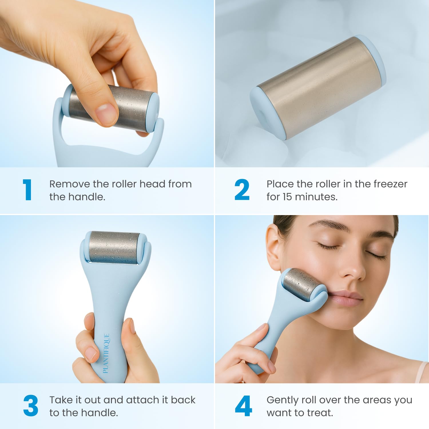 PLANTIFIQUE Facial Ice Roller and Stainless Steel Gua Sha Set - Cryotherapy Skin Care Massage Tools - Metal Massager Set for Puffy Face, Under Eyes and Body - Medaid International