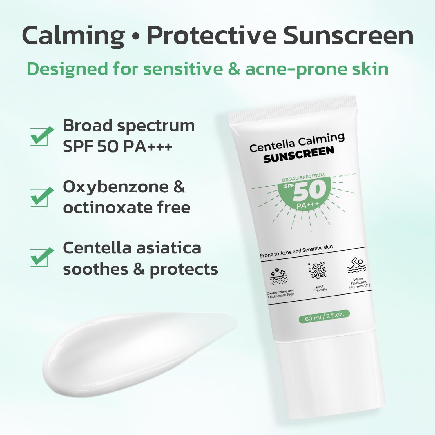 Centella Sunscreen SPF 50 PA+++ - Hyalu CICA Water-Fit Sun Serum - No White Cast Sensitive Skin Calming Protector Solar 2 fl.oz - Medaid International