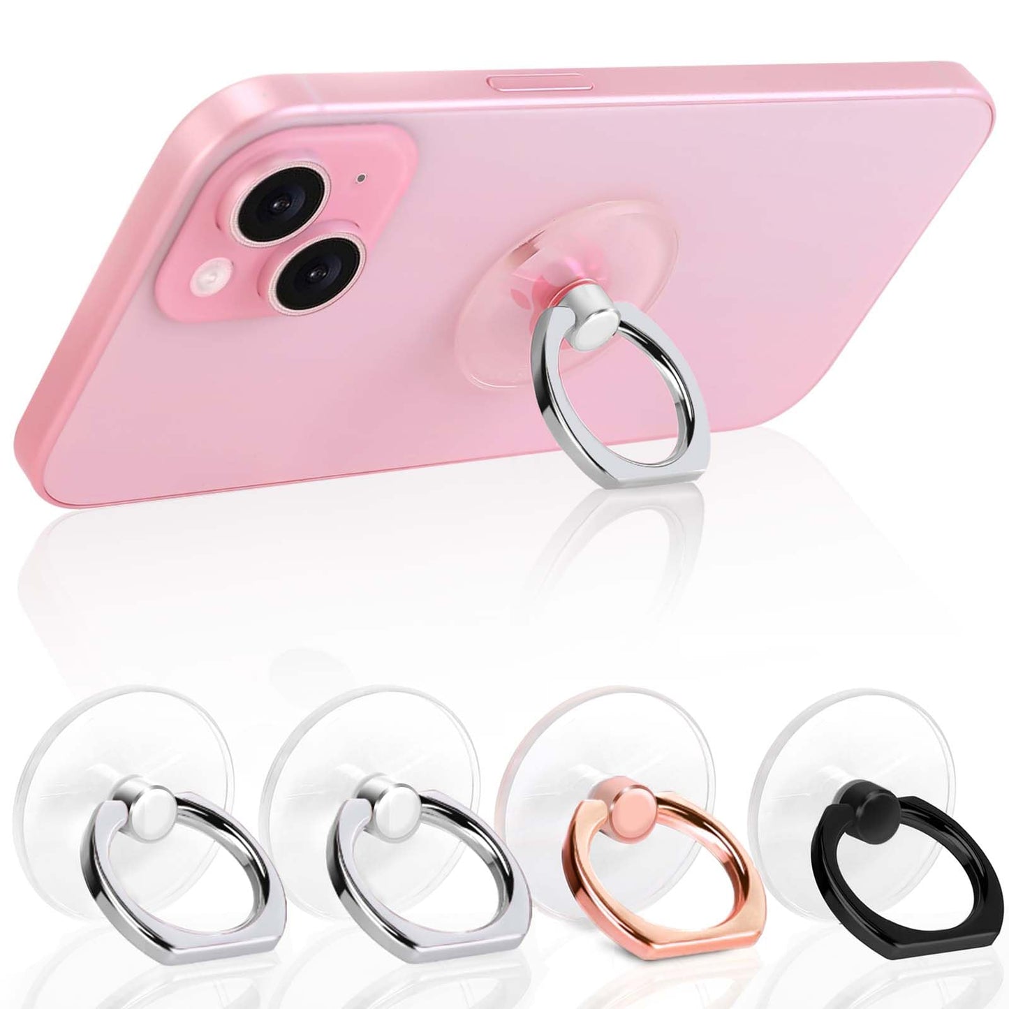 Jsoerpay Cell Phone Ring Holder, Transparent Ring Holder 360°Rotation Finger Ring Stand, Clear Cell Phone Kickstand Compatible with Most of Phones, Tablet and Case, (2Silver+1Black+1Rose Gold) - Medaid International