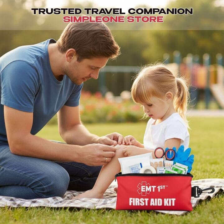 EMT 1st 73 Pcs Emergency Responder Mini First Aid Kit Pouch with 23 Unique Items & Emergency Blanket,First Aid Kit for car, Travel & Home - Emergency Bag for Hiking, Camping, Backpacking and Outdoor