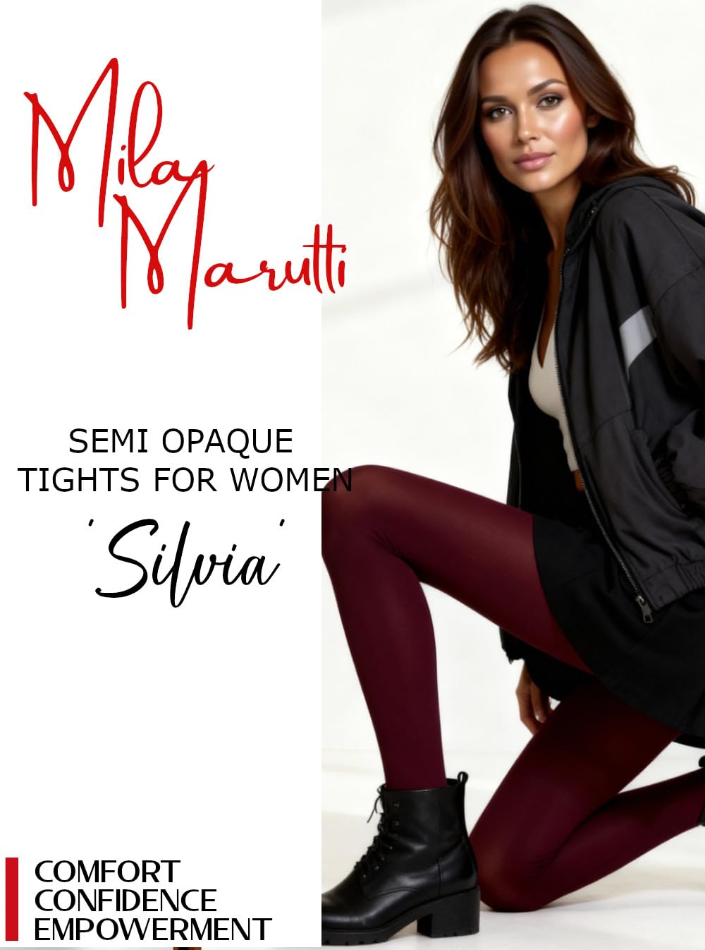 Mila Marutti Burgundy Tights for Women - Elegant and Comfortable Tights for Women - Semi Opaque Hosiery Stockings - Burgundy, M - Medaid International