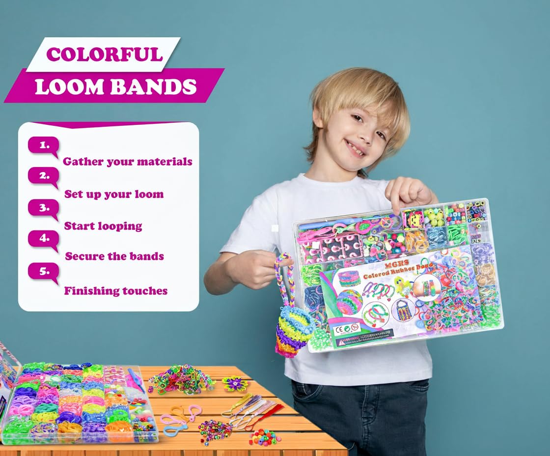 KASTWAVE 5000+ PCS Rubber Band Bracelet Kit, Friendship Jewelry Making Set for Girls & Boys, 54-Compartment Organizer with Y-Loom, Beads, Tassels, Hooks & Accessories
