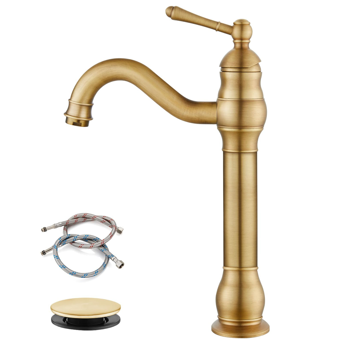 gotonovo Bathroom Vessel Sink Faucet Polish Chrome Single Handle Lavatory Vanity Mixer Bar Tap 360° Swivel with Pop Up Drain Tall Spout Single Hole Deck Mount