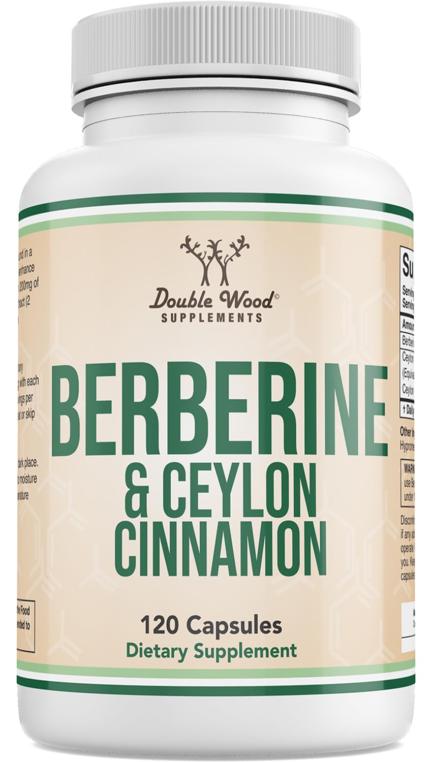 Berberine with Ceylon Cinnamon (500mg and 2 Gram Equivalent Doses) 120 Capsules for Metabolism and Metabolic Health, Third Party Tested, Vegan Safe, Non-GMO, Gluten Free by Double Wood - Medaid International