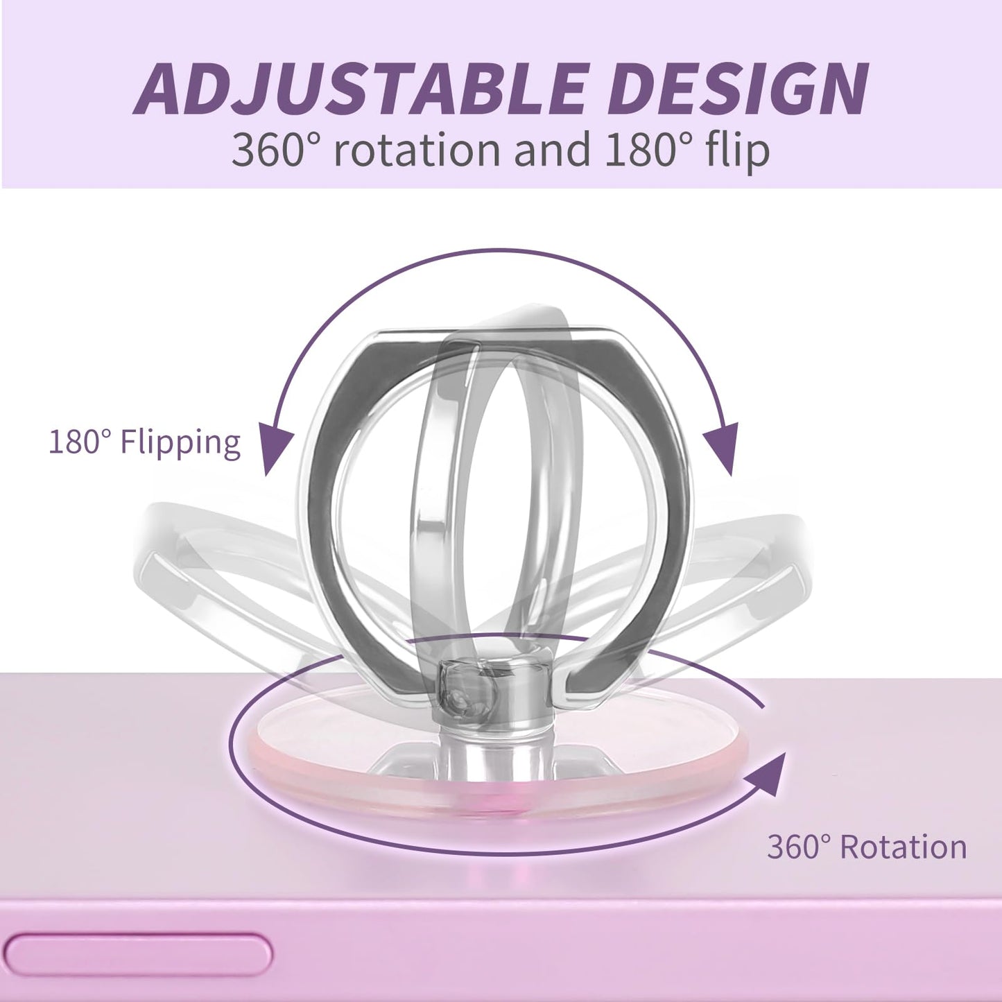 Jsoerpay Cell Phone Ring Holder, Transparent Ring Holder 360°Rotation Finger Ring Stand, Clear Cell Phone Kickstand Compatible with Most of Phones, Tablet and Case, (2Silver+1Black+1Rose Gold) - Medaid International
