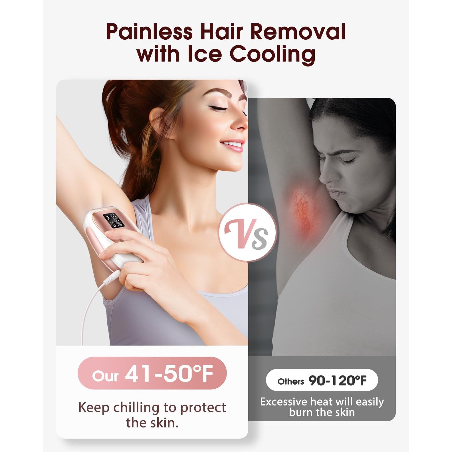 LYSMOSKI Laser Hair Removal, IPL Hair Removal with Ice-Cooling System for Painless & Long-Lasting Result, Safe At-Home Hair Remover Device for Armpits Back Legs Arms Face Bikini Line, Rose Gold - Medaid International