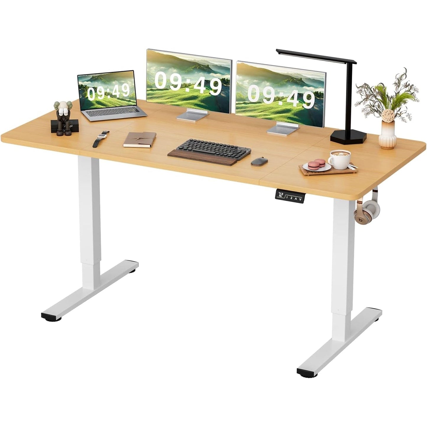 Furmax Electric Height Adjustable Standing Desk Large 55 x 24 Inches Sit Stand Up Desk Home Office Computer Desk Memory Preset with T-Shaped Metal Bracket, Black - Medaid International