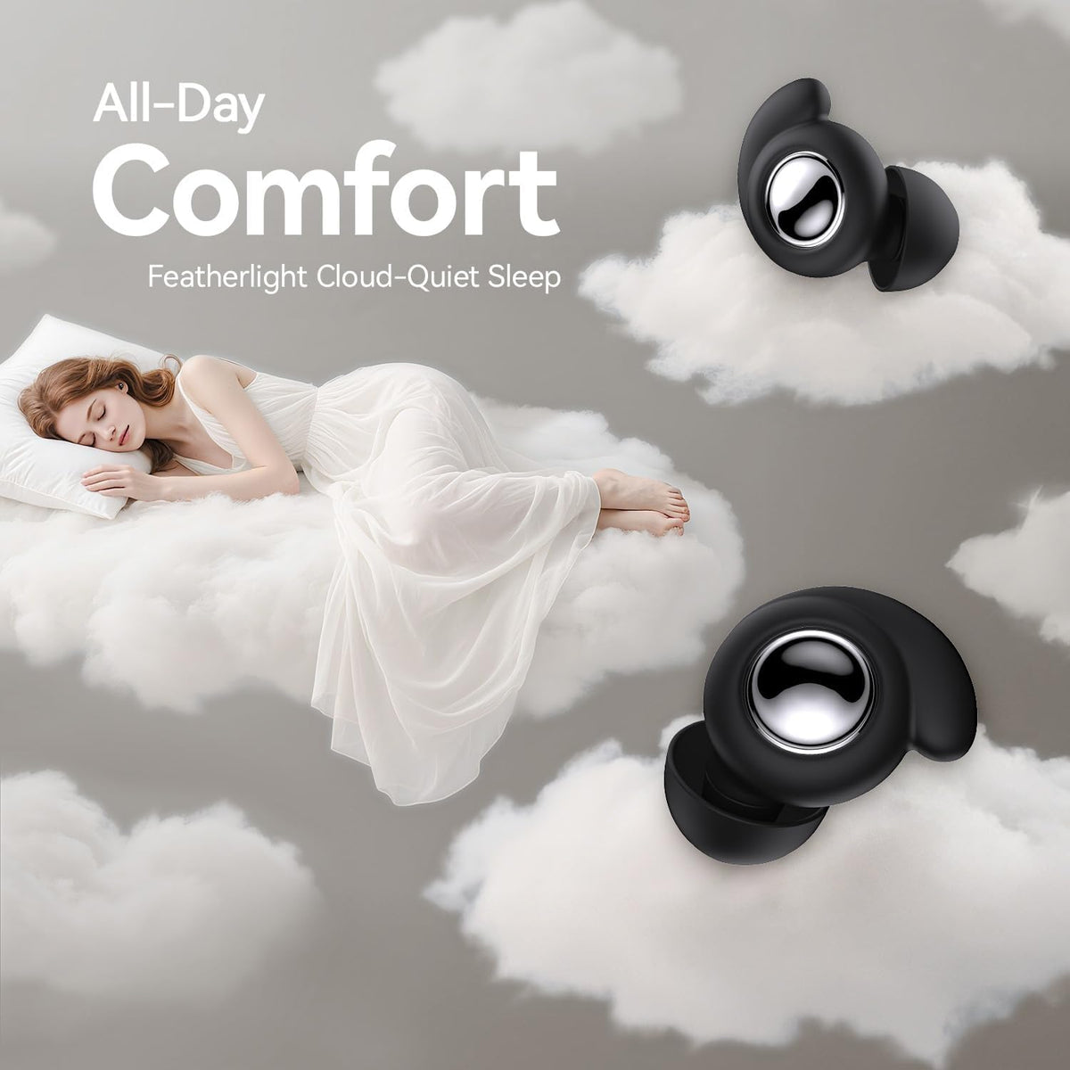 KASTWAVE Noise Cancelling Ear Plugs for Sleep, 45dB Silicone Earplugs for Sleeping, Travel, Work, Hearing Protection, 8 Tips in 4 Sizes S/M/L/XL, Comfortable Soft Side Sleepers Ear Plugs