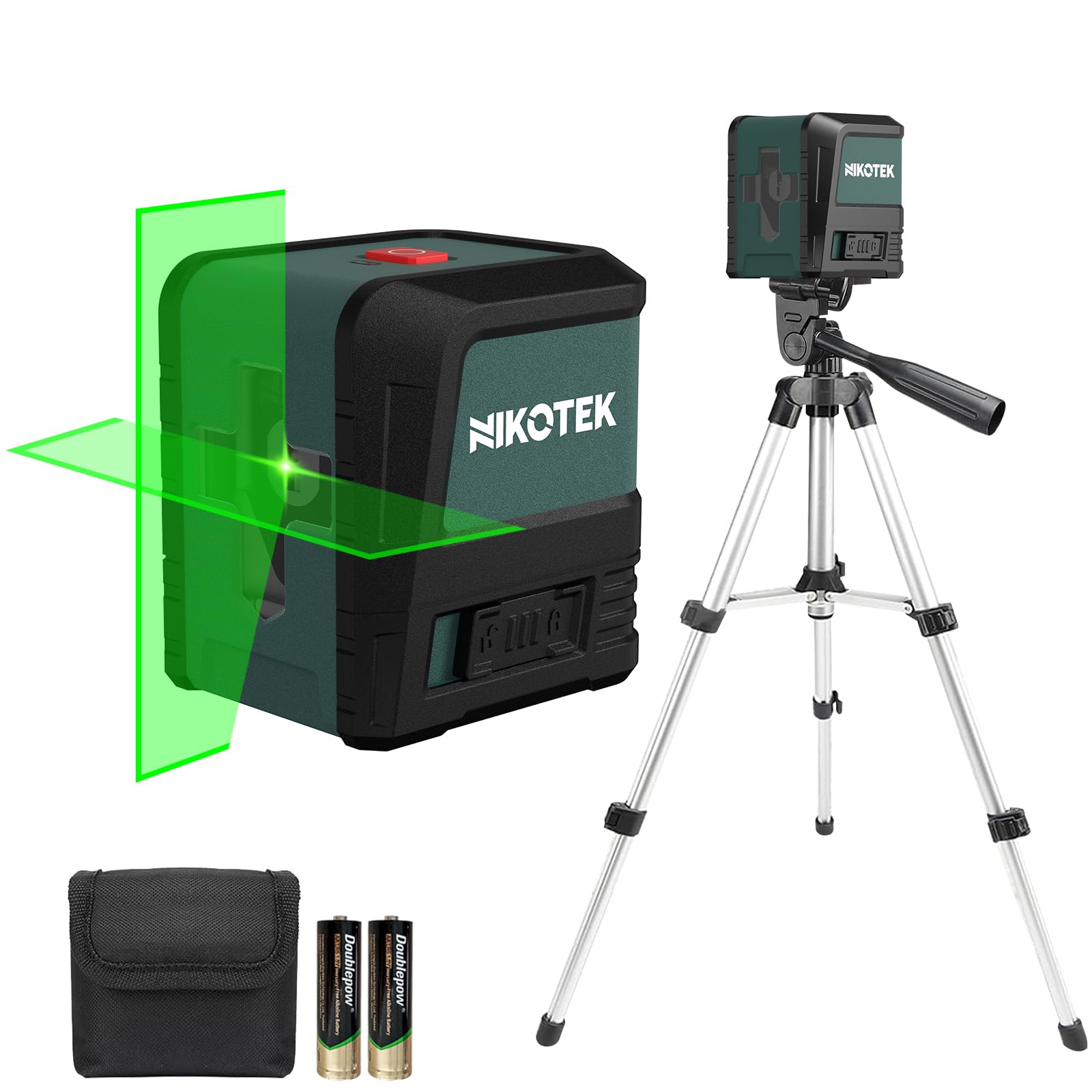 Nikotek Laser Level, Self-leveling Green Line Laser With Horizontal and Vertical Lines for Construction and Picture Hanging, Battery Included (NK02G With 26 inch Tripod) - Medaid International