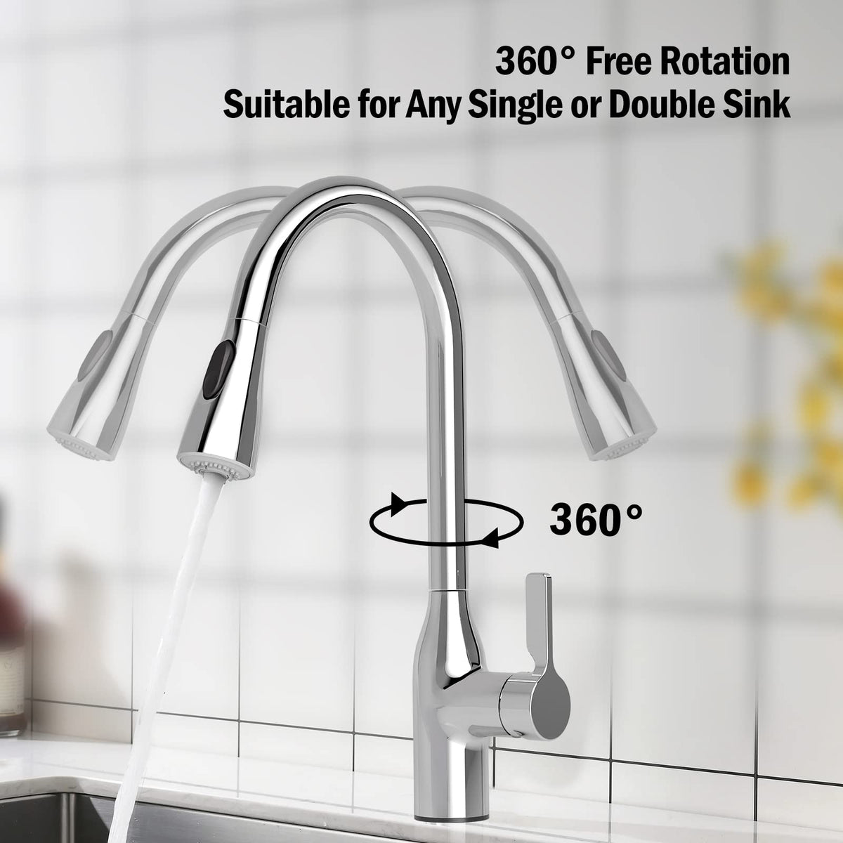 JOMOO Kitchen Faucet, Kitchen Tap with Pull Down Sprayer, 360° Swivel Kitchen Sink Faucet Mixter, High Arc Cold & Hot Water Kitchen Faucet, Chrome