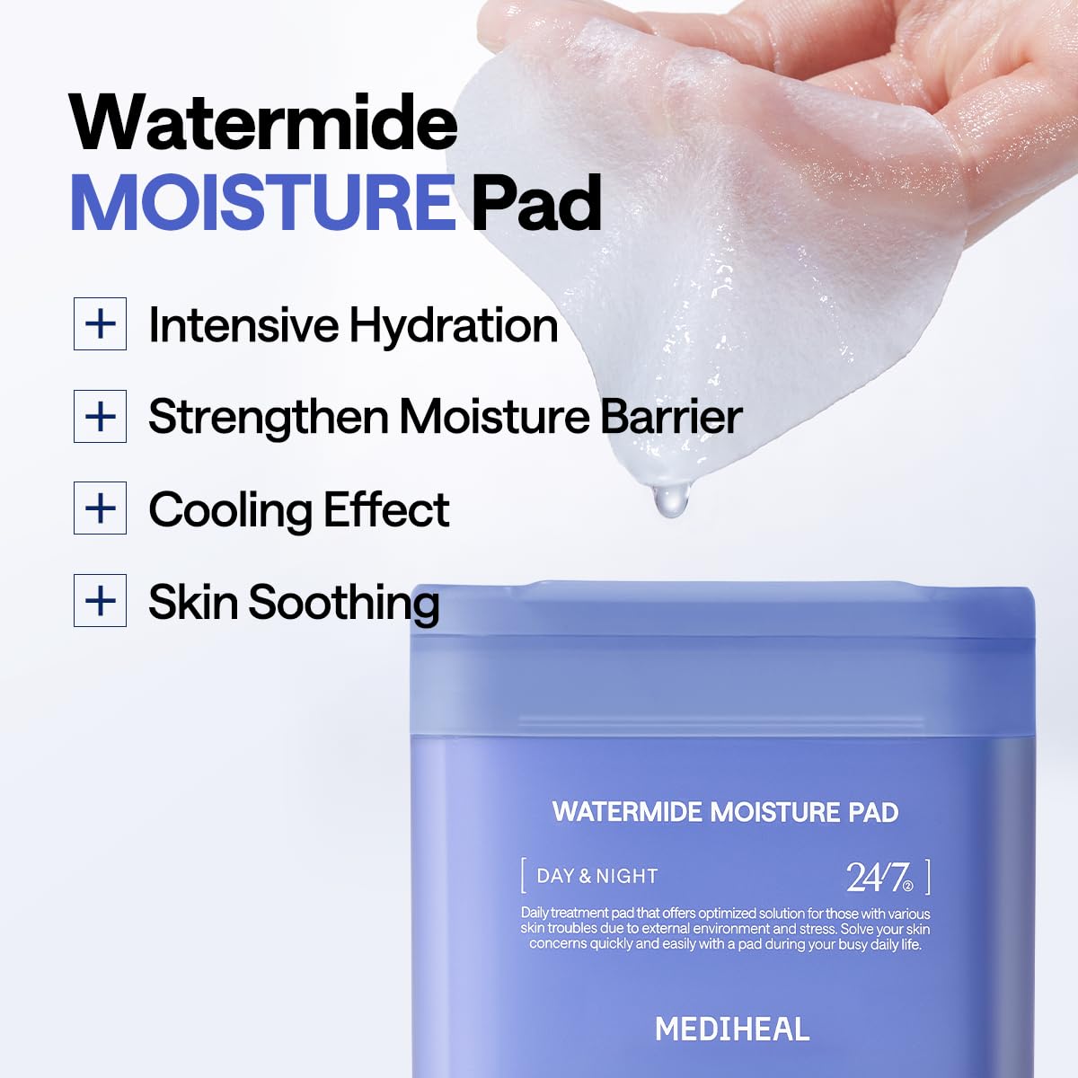 MEDIHEAL Toner Pads [Watermide] - Moisture Pad for Intensive Hydration & Soothing - Contains Squalane to Increase Absorption Rate - Vegan Derma Gel Texture Pad (100 Count) - Medaid International