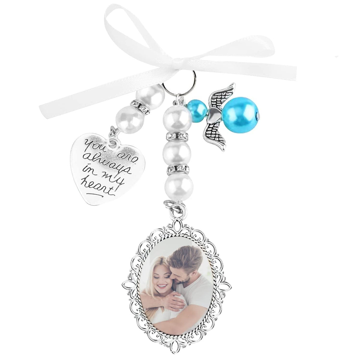 TERRIFI 2 Pcs Wedding Bouquet Photo Charm DIY Pin Brooch Making Kit Double Lacy Frame Wedding Charm 18 x 25 mm Oval Glass Cabochons Picture Frame with Pendant for Holiday Craft Use