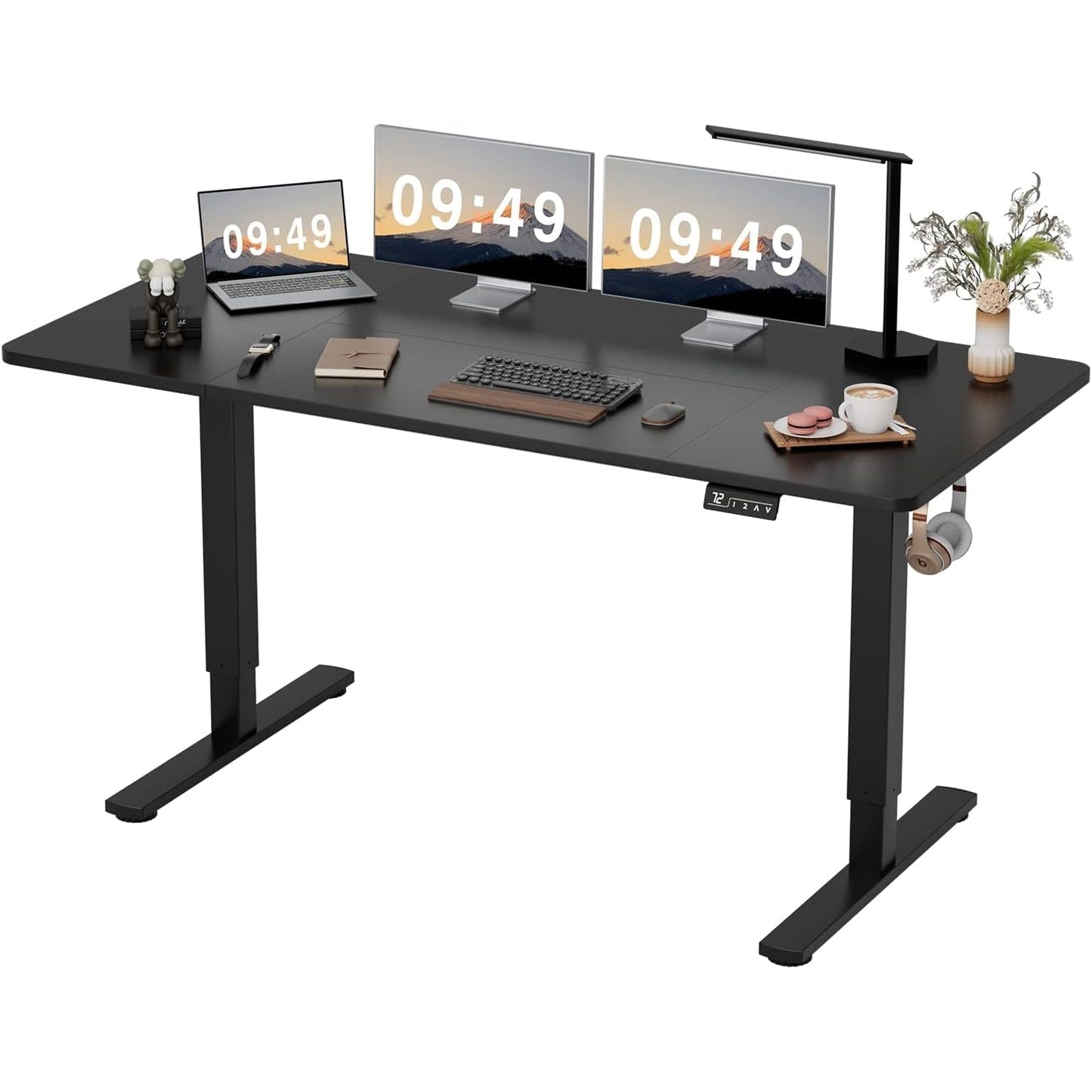 Furmax Electric Height Adjustable Standing Desk Large 55 x 24 Inches Sit Stand Up Desk Home Office Computer Desk Memory Preset with T-Shaped Metal Bracket, Black - Medaid International
