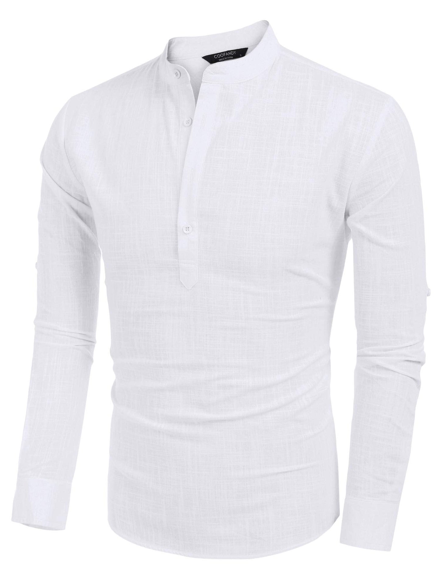 COOFANDY Men's Cotton Linen Henley T-Shirt Long Sleeve Hippie Casual Beach Tops - Medaid International