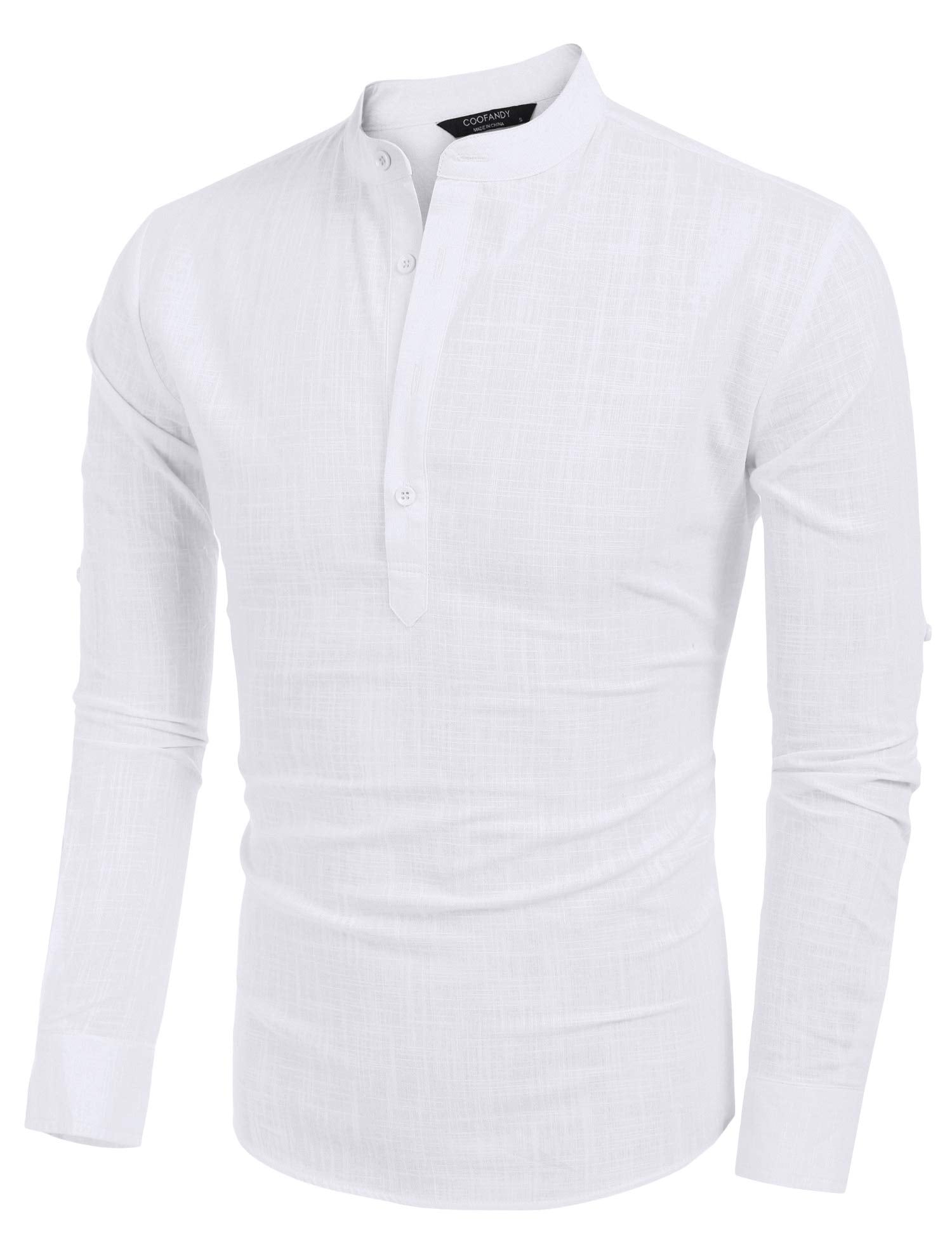 COOFANDY Men's Cotton Linen Henley T-Shirt Long Sleeve Hippie Casual Beach Tops - Medaid International