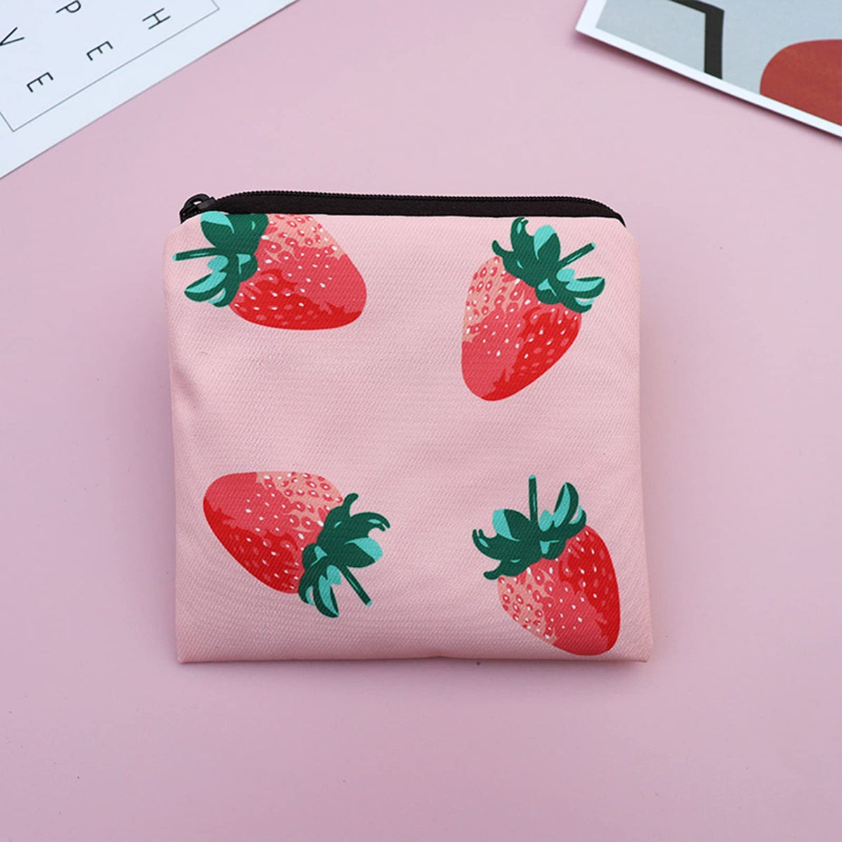 TERRIFI Sanitary Napkin Storage Bag, 3 Pack Cartoon Sanitary Napkin Pads Storage Bag with Zipper 5x5 inches First Period Bag for Girls, Women, Ladies