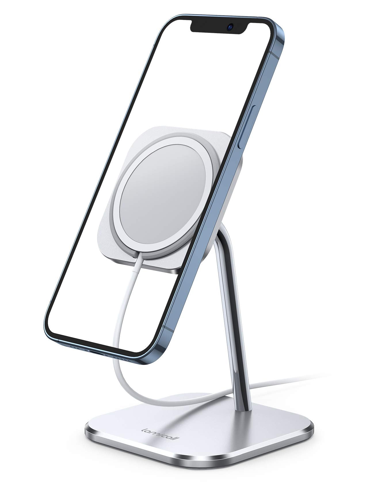 Lamicall Phone Stand for Apple 15W MagSafe Charger - [Charger Not Included] 360 Rotation Adjustable Aluminum Charging Holder Dock for Desk, Compatible with iPhone 17 16 15 14 Air, Pro, Pro Max, Plus - Medaid International