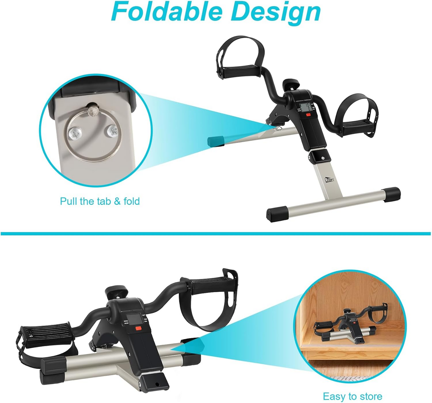 Sport Foldable Pedal Exerciser, Stationary Under Desk Exercise Equipment Arm/Leg/Foot Peddler Exercise - Medaid International