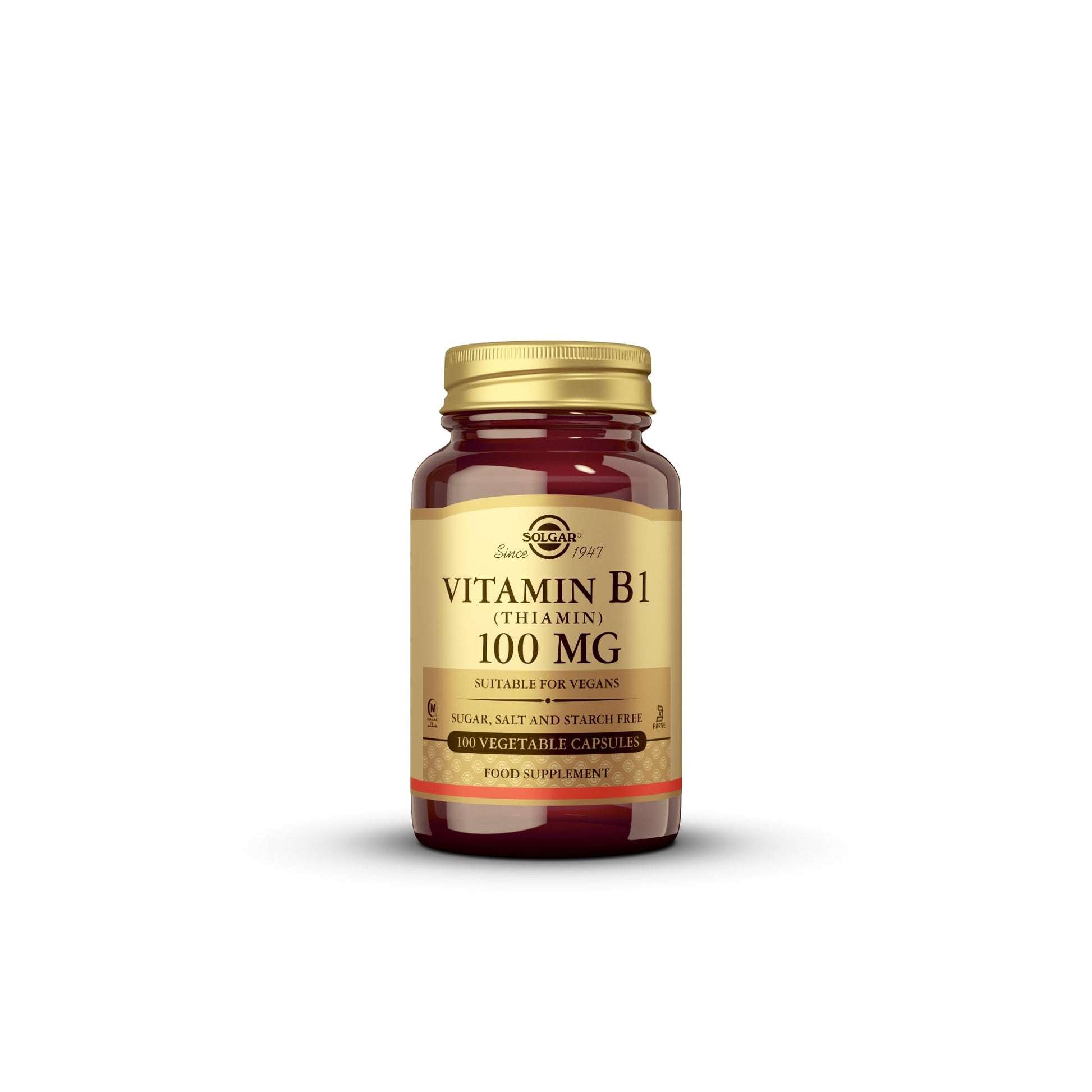 Solgar Vitamin B1 (Thiamin) 100 mg, 100 Vegetable Capsules - Energy Metabolism, Healthy Nervous System, Overall Well-Being - Non-GMO, Vegan, Gluten Free, Dairy Free - 100 Servings - Medaid International