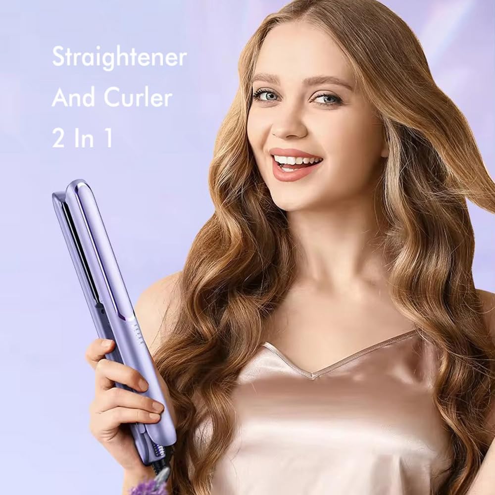 TERRIFI Professional Salon Hair Straightener Flat Iron, Suitable for Thick Curly Hair, Anti-Scald, Dual-Function Straightening and Curling, Ideal Gift for Women, Lovers, Friends (Purple)