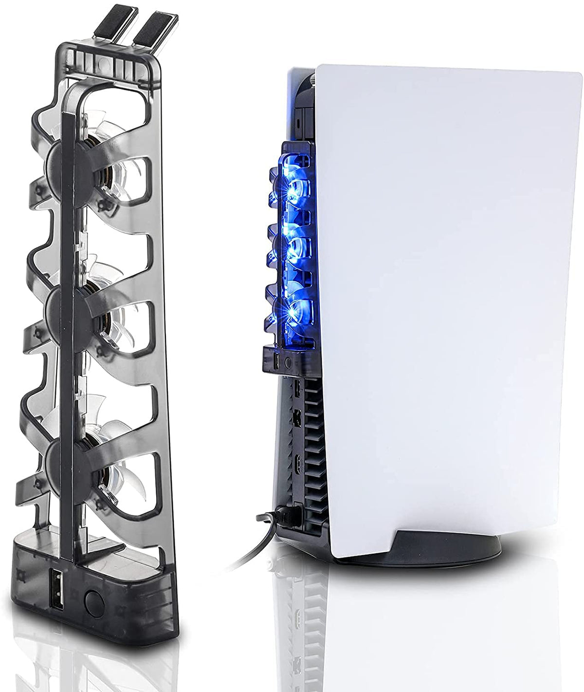 KASTWAVE PS5 Cooling Fan Horizontal Compatible With PlayStation 5 Disc & Digital Edition Console - Includes Light, Switch and USB Output Port