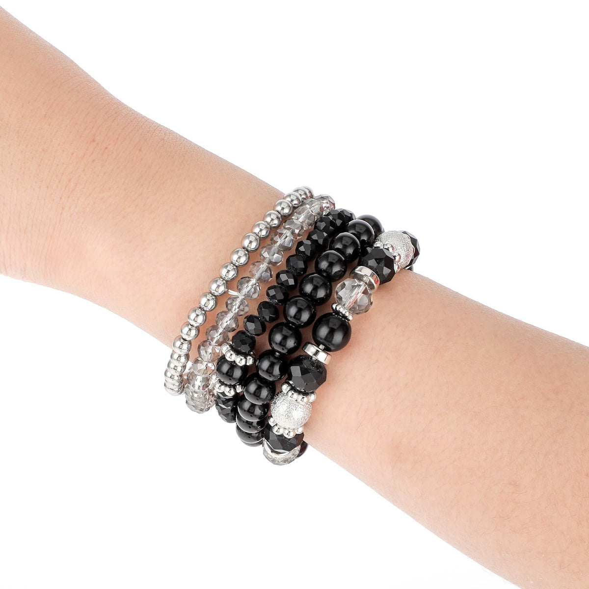 KASTWAVE Beaded Stretch Bracelets, 5 Pcs Stackable Crystal Bead Bracelets, Precious Healing Crystals, Bohemian Fashion Accessories, Positive Energy Boost, Gifts for Women