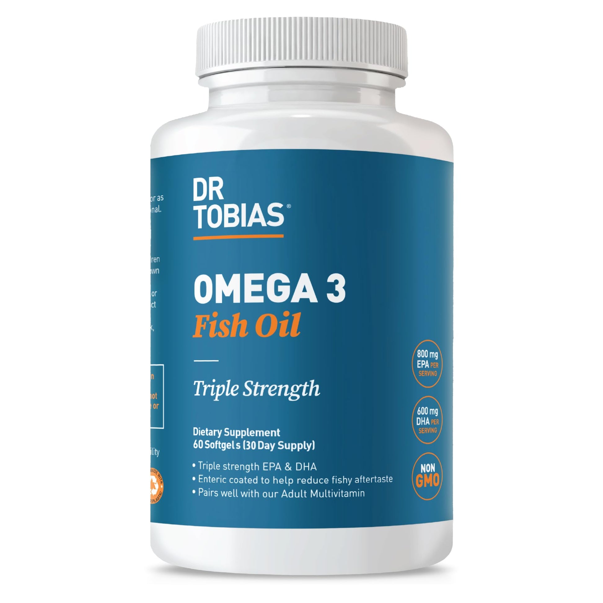 Dr. Tobias Omega 3 Fish Oil, 2000mg Triple Strength with 800mg EPA 600mg DHA Per Serving, Fish Oil Omega 3 Supplements for Heart, Brain & Immune Support, 60 Softgels, 30 Servings - Medaid International