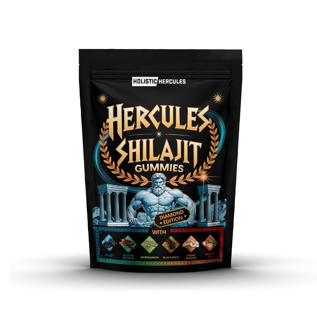 Holistic Hercules Himalayan Gold Shilajit Gummies with Ashwagandha Black Maca Tongkat Ali Panax Ginseng Mucuna | 100% Natural Organic | Vegan Non-GMO Sugar-Free (30) - Medaid International