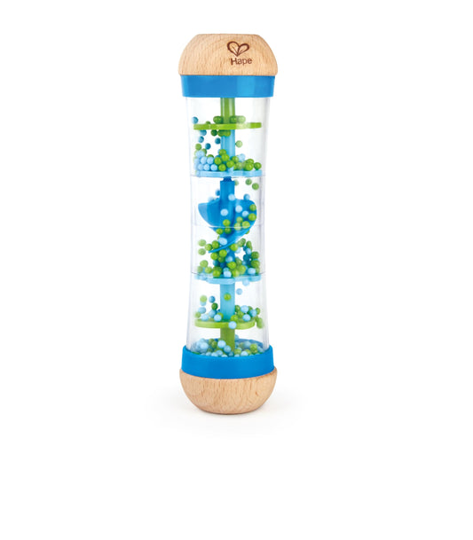 Hape Beaded Raindrops | Mini Wooden Musical Shake & Rattle Rainmaker Toy, Blue,E0328B