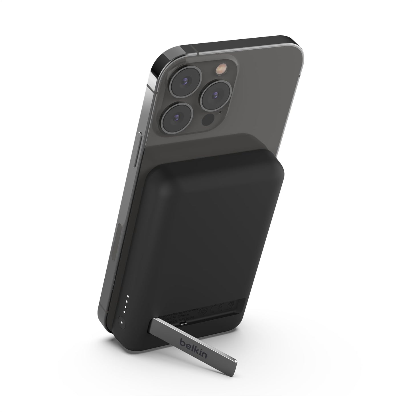 Belkin Portable Charger, Wireless Power Bank 5000 mAh MagSafe Charger 7.5W, Built-in Pop-up Kickstand - Compatible w/iPhone 17, Air, Pro, ProMax, AirPods, Apple Watch, Google Pixel 10, etc. - Black - Medaid International